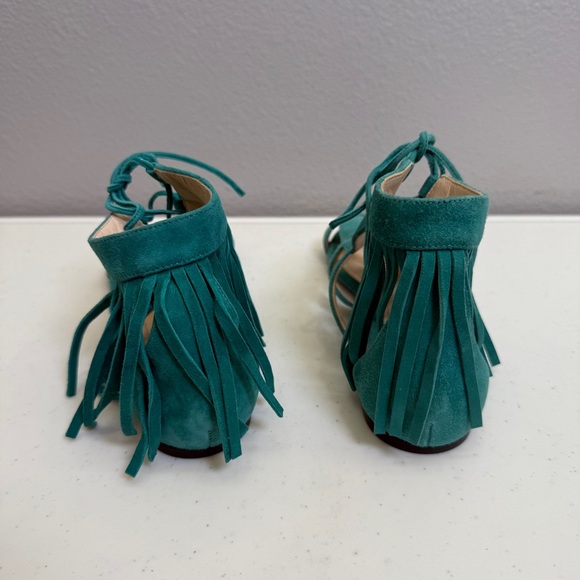 Longchamp Sandals Womens Size 7 Gladiator Green Suede Lace-Up New Boho Cowgirl - Picture 7 of 12